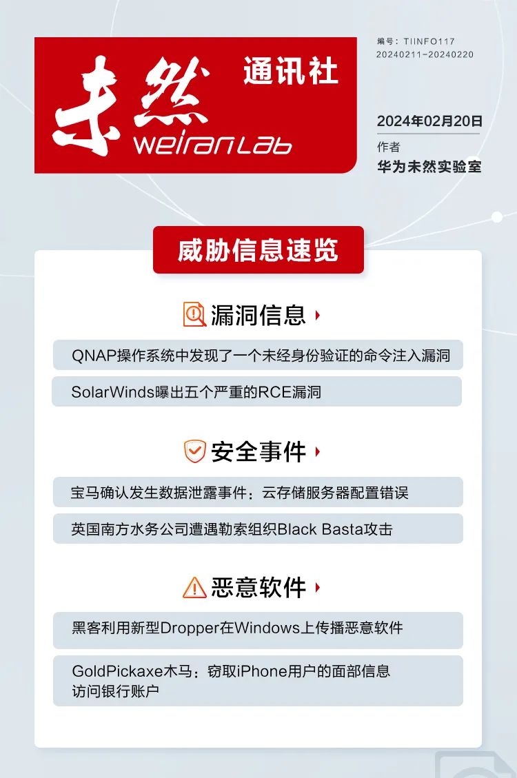 未然通讯社：SolarWinds曝出五个严重的RCE漏洞；黑客利用新型Dropper在Windows上传播恶意软件 -1
