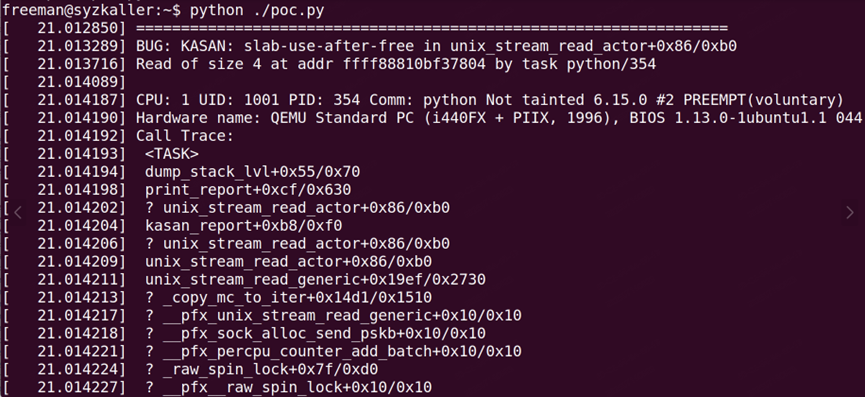 【已复现】Linux Kernel AF_UNIX UAF漏洞(CVE-2025-38236)