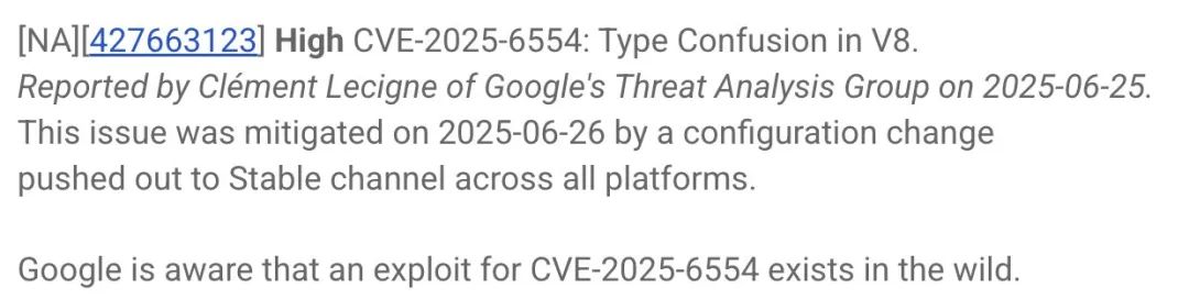 Chrome在野CVE-2025-6554漏洞poc公布