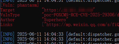 FOXCMS黔狐内容管理 命令执行漏洞 CVE-2025-29306